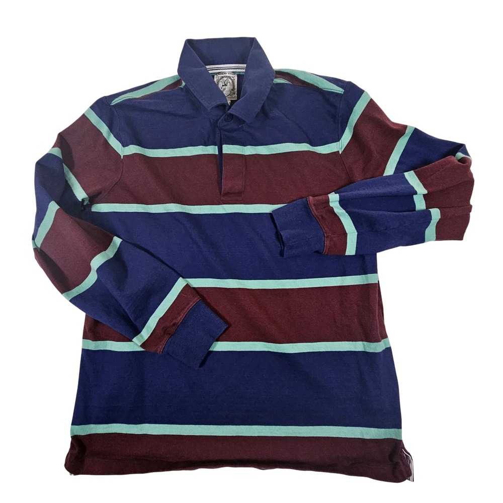 Lands End Mens Striped Long Sleeve Rugby Shirt Navy Burgundy Mint L 42-44 501919